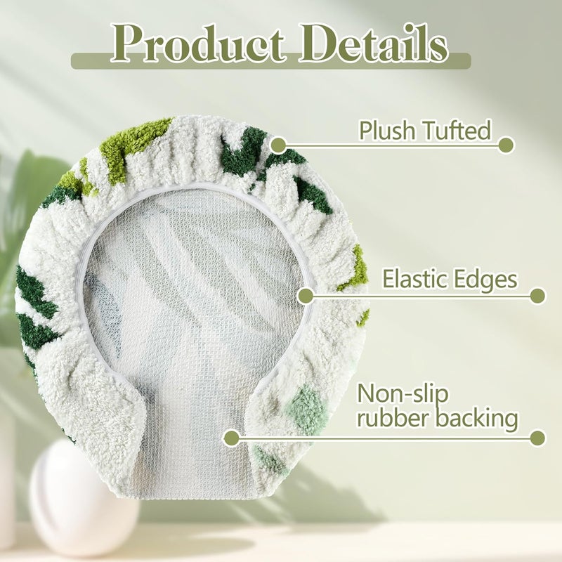 Mindsoft Green Leaves Toilet Seat Covers Bathroom Toilet Lid Cover Soft Microfiber 17.5'' x 15'' Plush Tufted, Machine Washable, Adjustable Rubber Backing Fits Most Round Elongated Oblong Lids - Image 3
